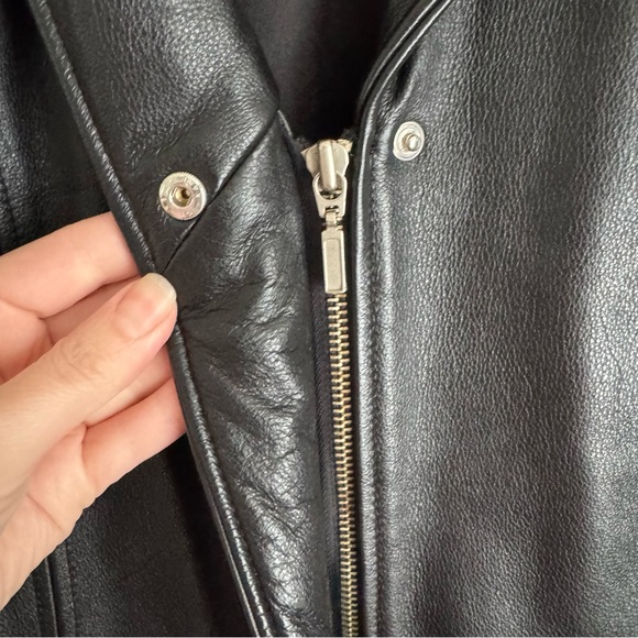 Vintage 90's Modern Essentials Genuine Leather Black Zip Up Belted Blazer Jacket - Picture 4 of 6